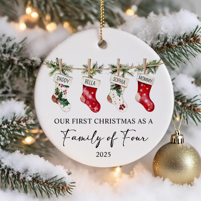 First Christmas As A Family of Four Ceramic Ornament (Creator Uploaded)