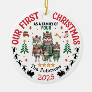 First Christmas As A Family Of Four Custom Name Ceramic Ornament