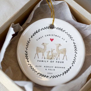 First Christmas As A Family Of Four Deer Ceramic Ornament