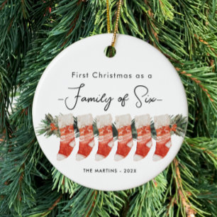 First Christmas as a Family of Six Stockings Ceramic Ornament