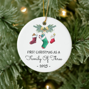 First Christmas As A Family Of Three 2025 Ceramic Ornament