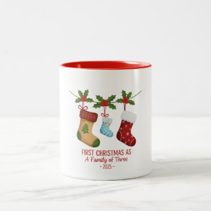 First Christmas as a Family of Three 2025 Cute Two-Tone Coffee Mug