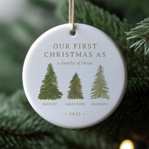 First Christmas as a Family of Three Baby Stats Ceramic Ornament