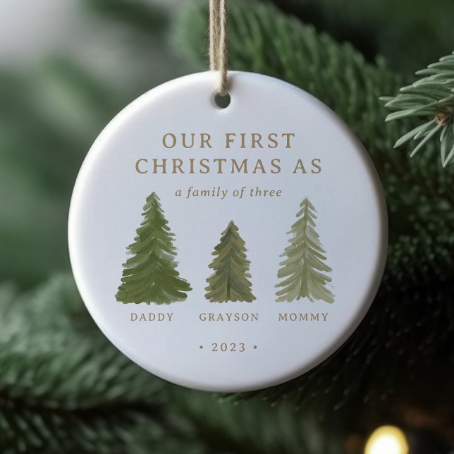 First Christmas as a Family of Three Baby Stats Ceramic Ornament (Creator Uploaded)