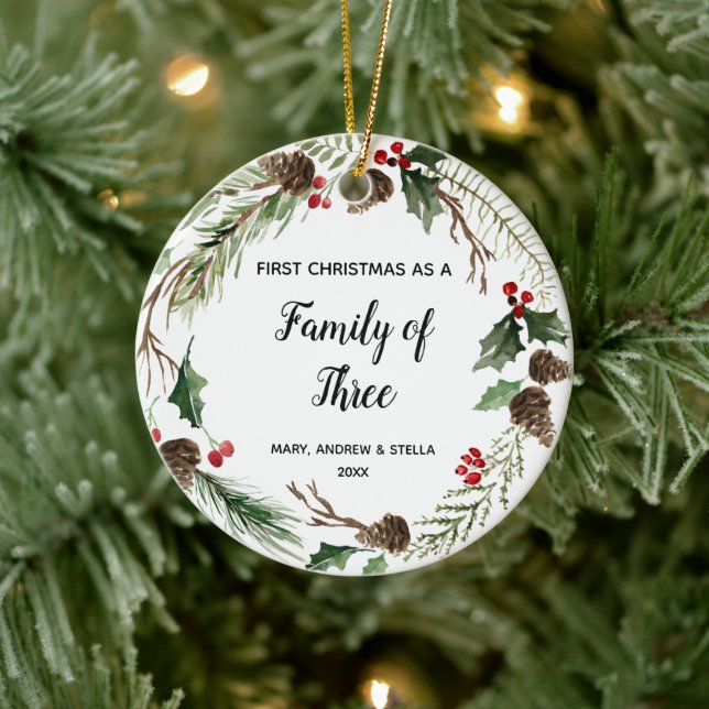 First Christmas as a Family of Three Ceramic Ornament (Tree)