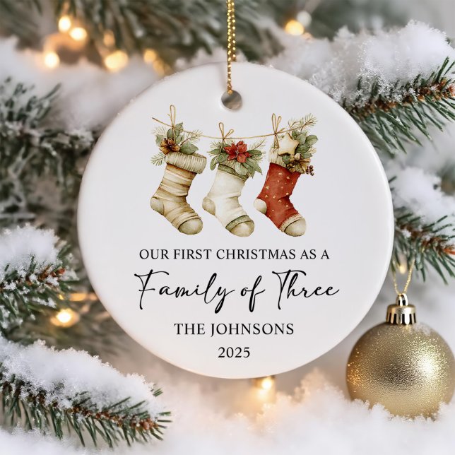 First Christmas as a Family of Three Ceramic Ornament (Creator Uploaded)