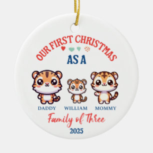 First Christmas As A Family of Three Cute Tigers Ceramic Ornament
