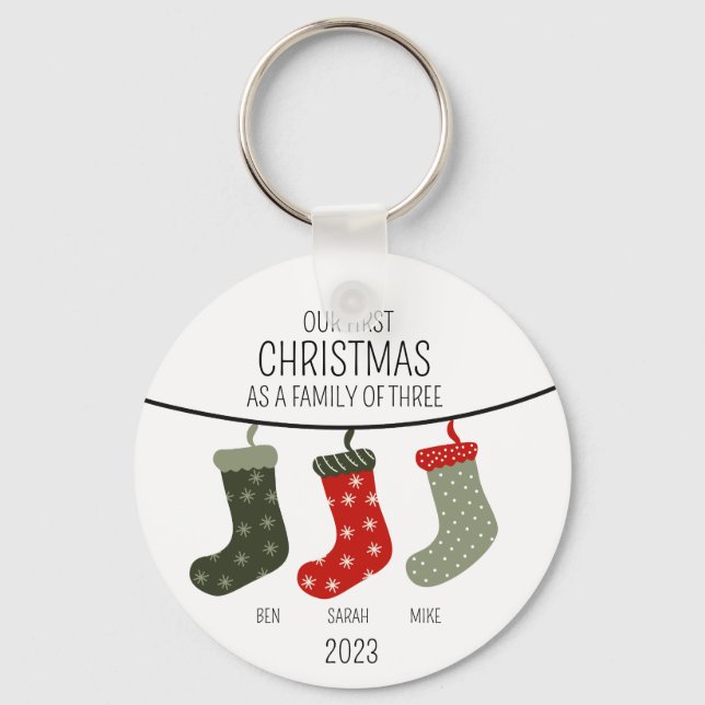 First Christmas as a family of three Key Ring (Front)