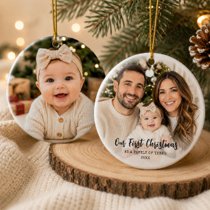 First Christmas as a Family Personalised Photo Ceramic Ornament