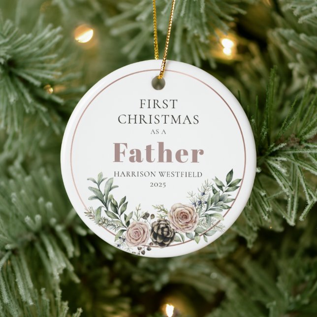 First Christmas as a Father Name Year Ceramic Ornament (Tree)