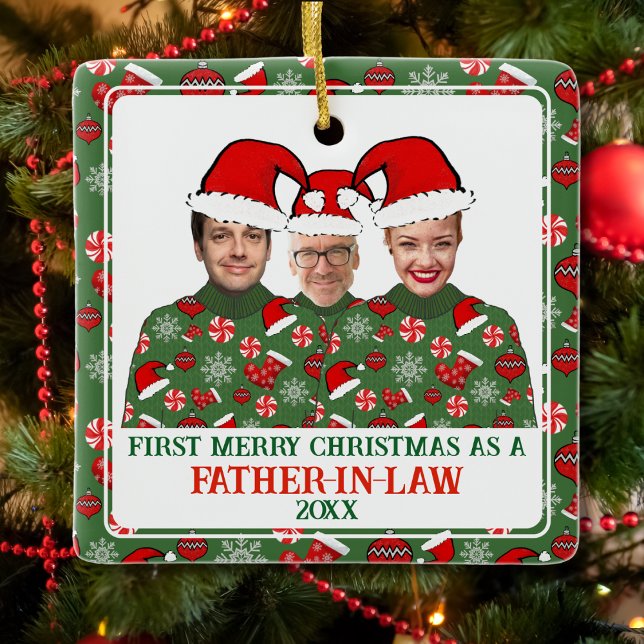 First Christmas As a Fatherr-In-Law Ugly Sweater Ceramic Ornament (Creator Uploaded)
