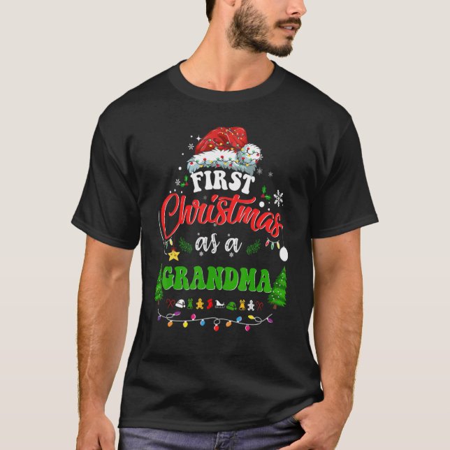 First Christmas As A Grandma   Holiday Santa Hat G T-Shirt (Front)
