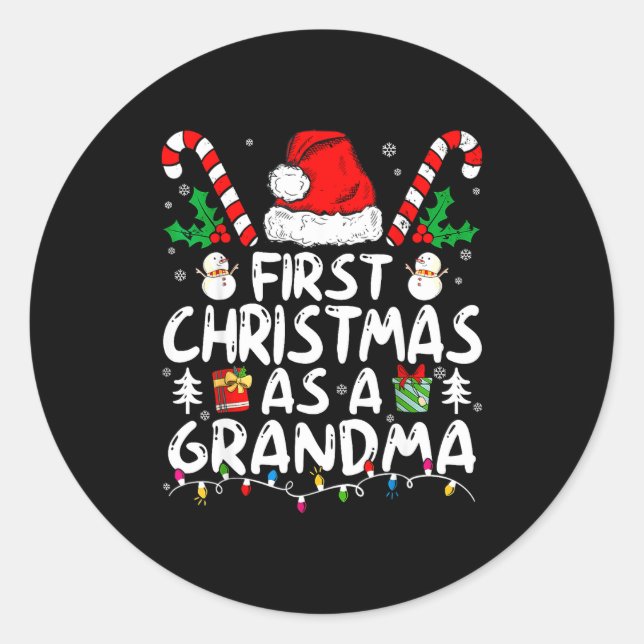 First Christmas As A Grandma New Grandma  Classic Round Sticker (Front)