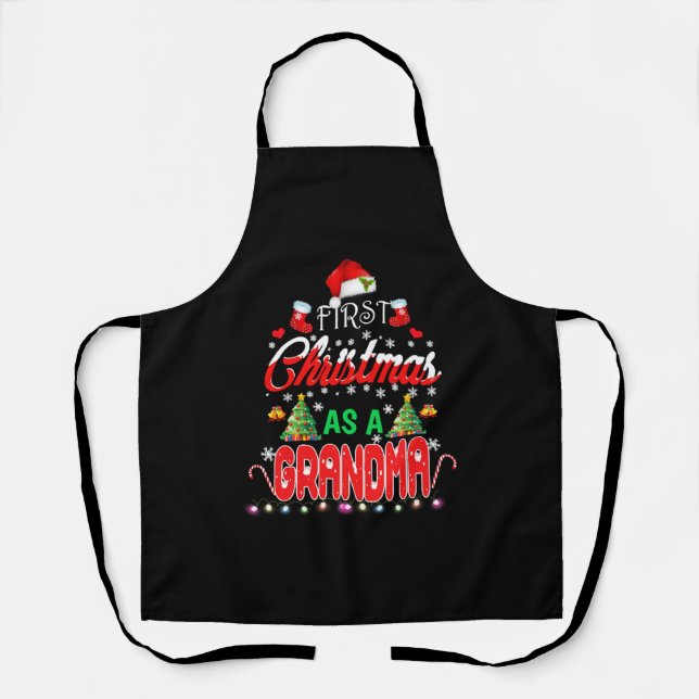 First Christmas As a Grandma Shirt Santa Hat Ugly Apron (Front)