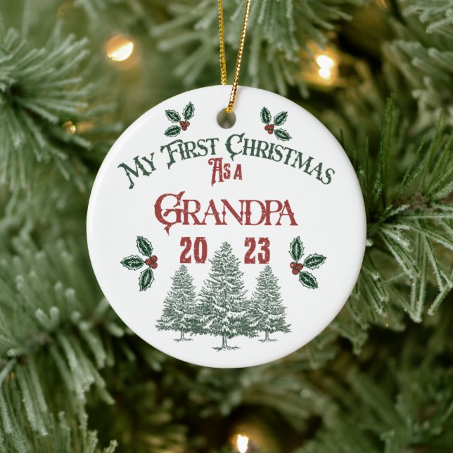 First Christmas as a Grandpa Ceramic Ornament (Tree)