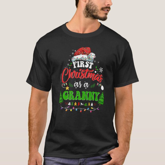 First Christmas As A Granny  Holiday Santa Hat Gro T-Shirt (Front)