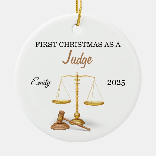 First Christmas as a Judge Ornament, New attorney Ceramic Ornament (Front)