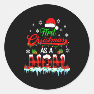 First Christmas As A Mom Plaid Xmas Expecting New Classic Round Sticker