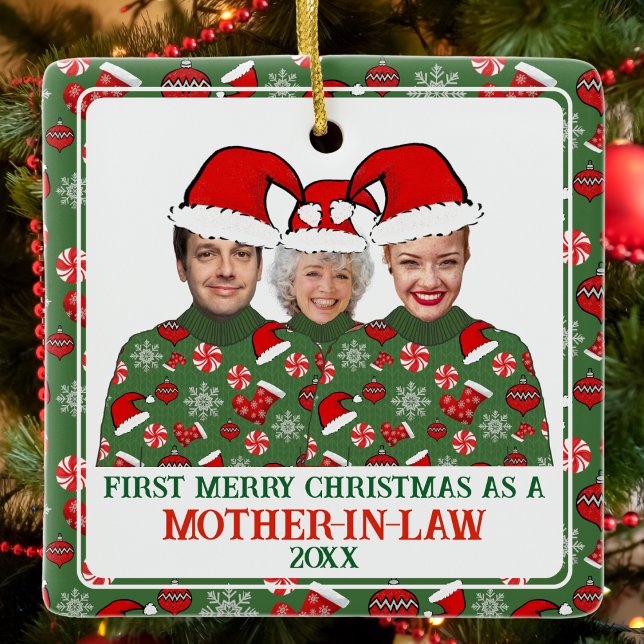 First Christmas As a Mother-In-Law Ugly Sweater Ceramic Ornament (Creator Uploaded)
