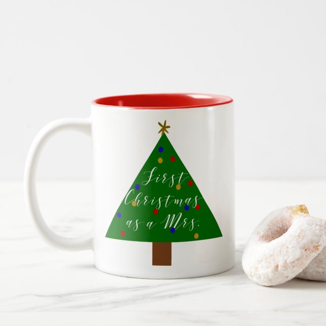 First Christmas as a Mrs. Personalised Two-Tone Coffee Mug (With Donut)
