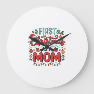 First Christmas As A Mum Holiday Design Large Clock