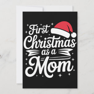 First Christmas as a Mum Santa Hat Snowflakes Xmas Invitation