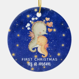 First Christmas As A Mum Seahorse Custom Ceramic Ornament
