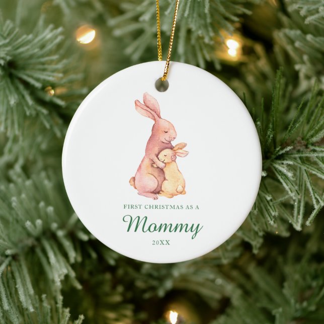 First Christmas As A Mummy Baby Bunny Personalised Ceramic Ornament (Tree)