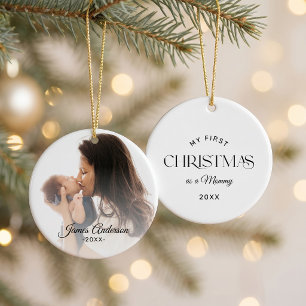 First Christmas as a Mummy Single Photo Name Ceramic Ornament