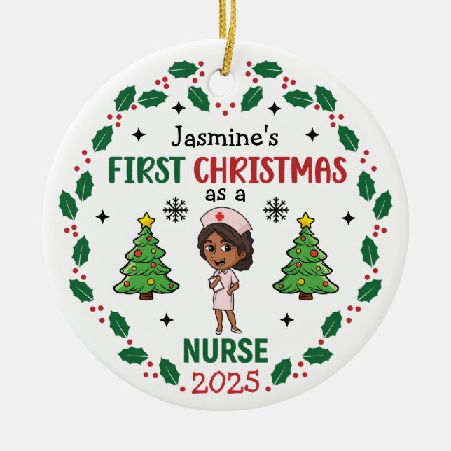 First Christmas As A Nurse Personalised Ceramic Ornament (Front)