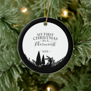 First Christmas As A Pharmacist Elegant Silhouette Ceramic Ornament