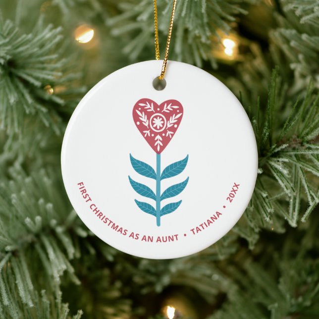 First Christmas As An Aunt Personalised Flower Ceramic Ornament (Tree)