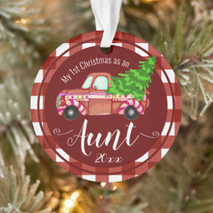 First Christmas as Aunt Red Truck Photo Ornament