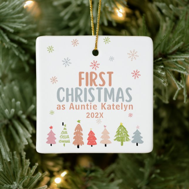 First Christmas as Auntie, Photo, Personalised Ceramic Ornament (Tree)