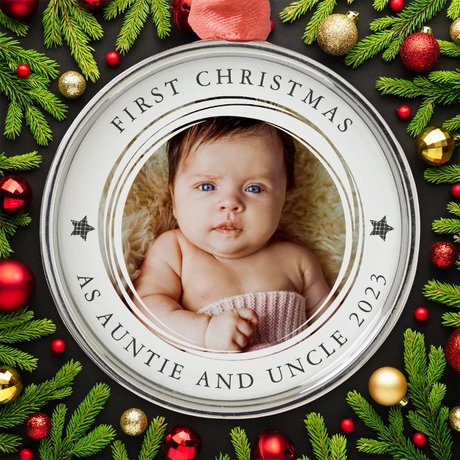 First Christmas as Auntie & Uncle Photo Metal Ornament (Creator Uploaded)