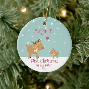 First Christmas as Big Sister, Cute Reindeer Ceramic Ornament