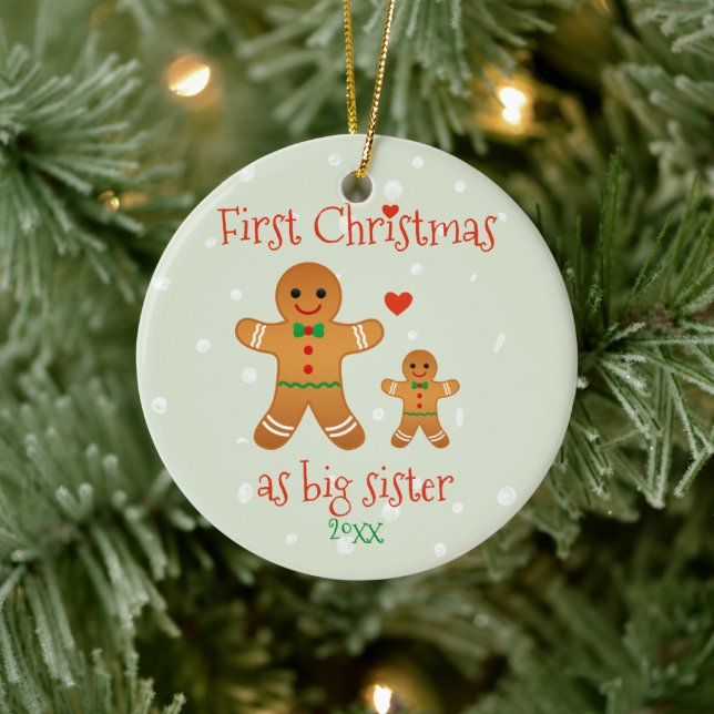 First Christmas as Big Sister - Gingerbread Men Ceramic Ornament (Tree)