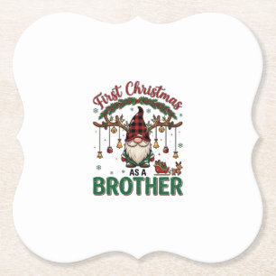 First Christmas As Brother Gnome Reindeer Sleigh Paper Coaster
