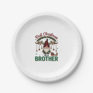 First Christmas As Brother Gnome Reindeer Sleigh Paper Plate