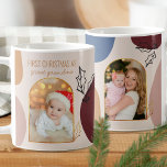 First Christmas as Custom Gold Arch Photo Coffee Mug<br><div class="desc">Trendy photo mug for your First Christmas as great grandma, mum, auntie or whoever you want. Your photos are framed with gold arches, trendy organic shapes and sketched holly leaves in black and gold. The design has a neutral, earthy colour palette of blush, brick, ochre yellow and blue. The template...</div>