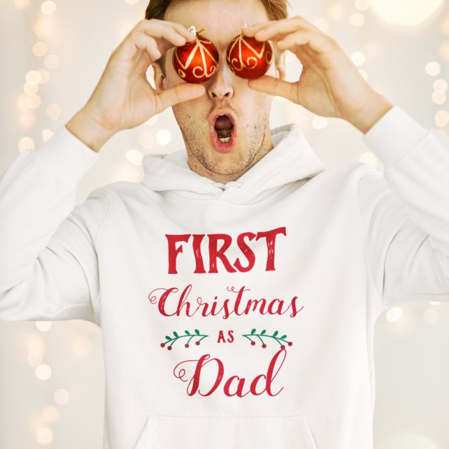 First Christmas as Dad family matching red text Hoodie (Creator Uploaded)