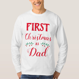 First Christmas as Dad family matching red text T-Shirt