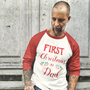 First Christmas as Dad family matching red text T-Shirt
