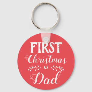 First Christmas as Dad family matching white text Key Ring