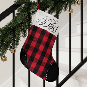 First Christmas As Dad Red Plaid Personalised Year Small Christmas Stocking