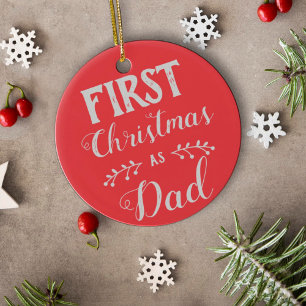 First Christmas as Dad red with baby's photo Ceramic Ornament