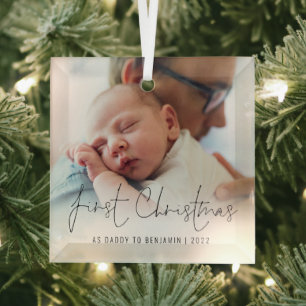  First Christmas As Daddy Photo Overlay Glass Tree Decoration