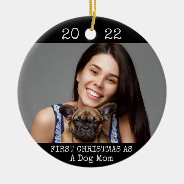 First Christmas As Dog Mum 2 Photo 2 Sided Black  Ceramic Ornament (Front)
