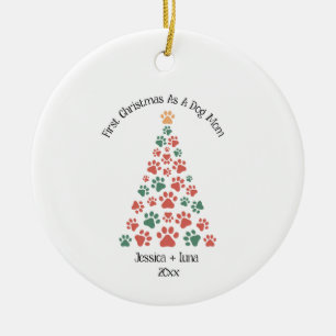 First Christmas as Dog Mum/Dad – Custom Paw Print  Ceramic Ornament