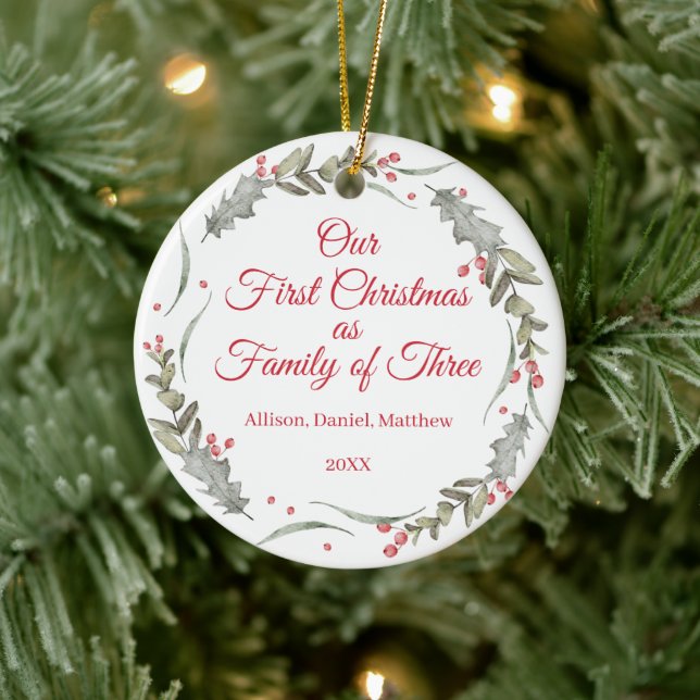 First Christmas as Family Custom Photo Keepsake Ceramic Ornament (Tree)